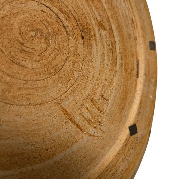 Stoneware Pottery Wall Art Plate Abstract Design Signed Handmade Neutral Tones - Picture 3 of 16